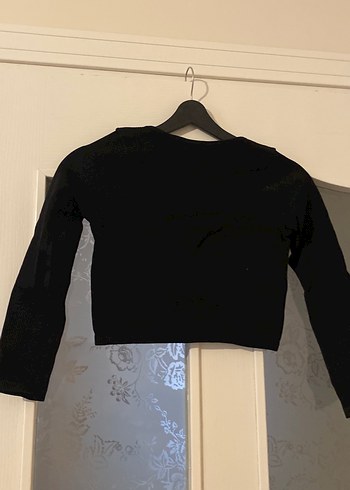 Siyah Kadın Uzun Kollu Triko Crop - Görsel 4