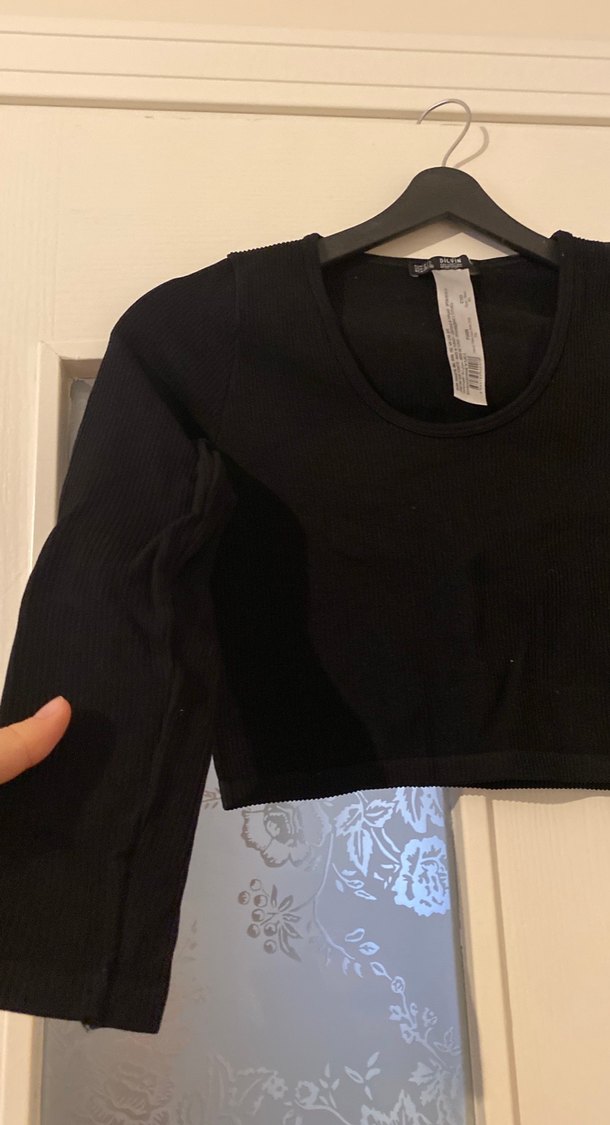 Siyah Kadın Uzun Kollu Triko Crop - Görsel 2