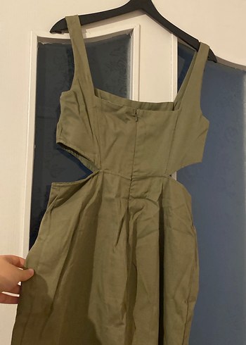 Kadın Keten Haki Midi Tulum - Görsel 4