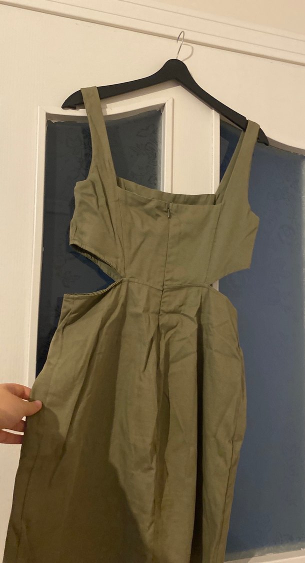 Kadın Keten Haki Midi Tulum - Görsel 4