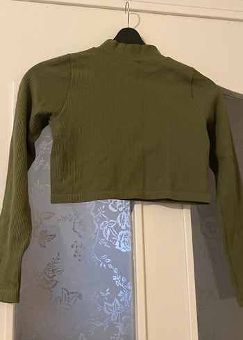 Kadın Haki Boğazlı Triko Crop Kazak - Görsel 4