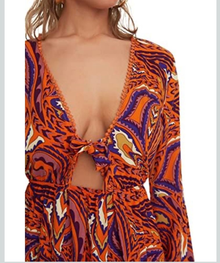 Bohem V Yaka Uzun Kollu Mini tulum - Görsel 2