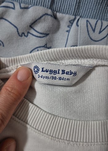 Beyaz Mavi Erkek Bebek Dinozor Desenli Takım 3 4 yaş - Görsel 3