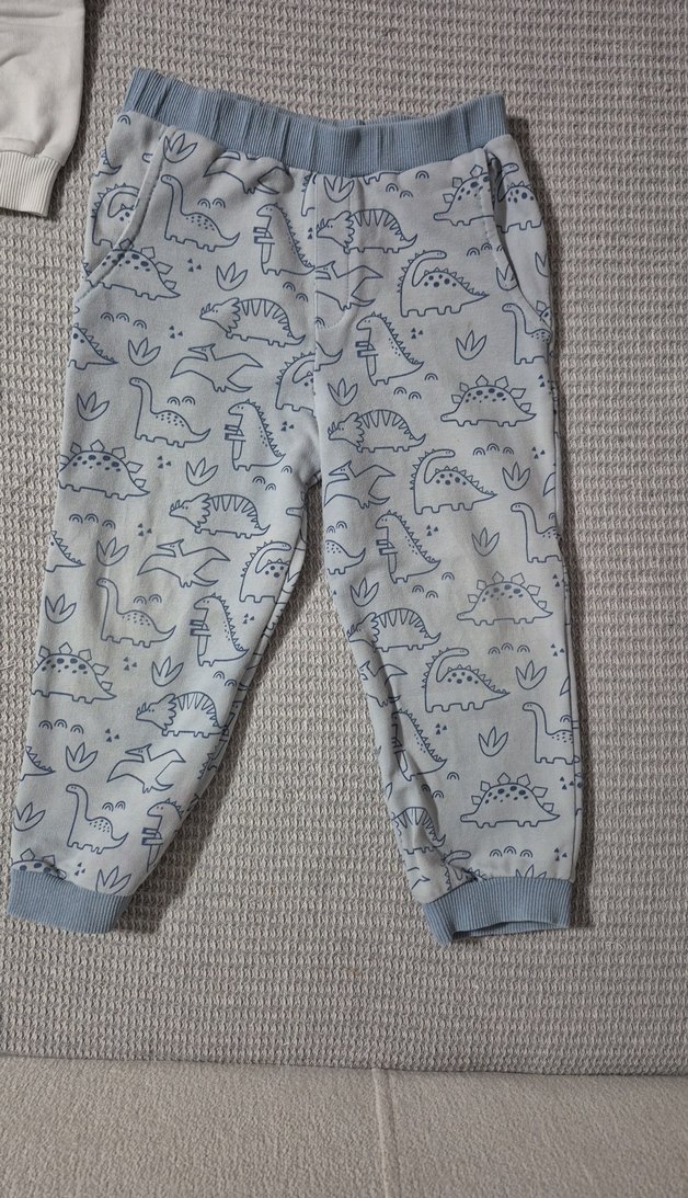 Beyaz Mavi Erkek Bebek Dinozor Desenli Takım 3 4 yaş - Görsel 2