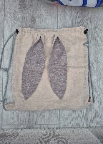 Çocuk Bej Keten Örgü Sırt Çantası - Görsel 3