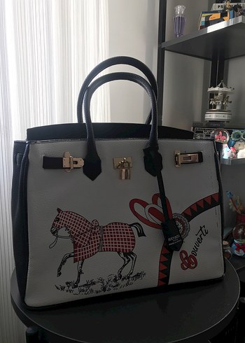 Beden Hermès Beyaz Baskılı Deri Kadın Çanta
