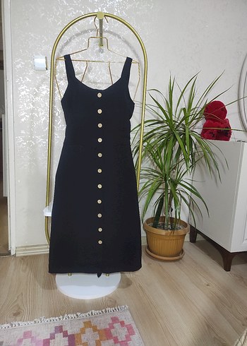 Siyah Kemerli diz altı Kadın Elbise - Görsel 7