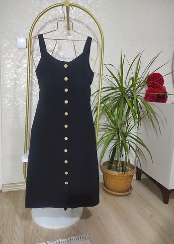 Siyah Kemerli diz altı Kadın Elbise - Görsel 9