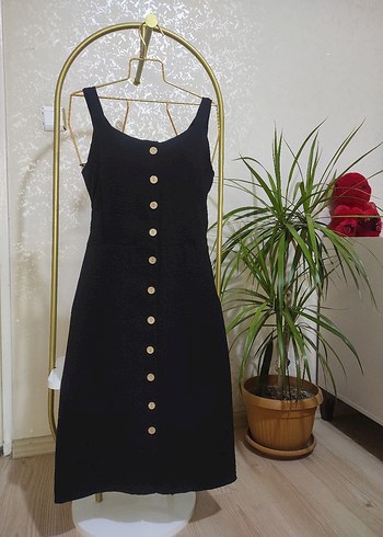 Siyah Kemerli diz altı Kadın Elbise - Görsel 8