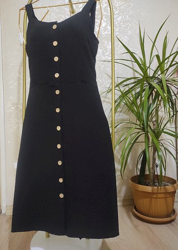 Siyah Kemerli diz altı Kadın Elbise - Görsel 6