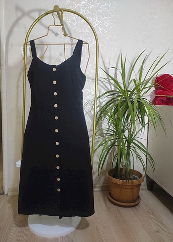 Siyah Kemerli diz altı Kadın Elbise - Görsel 3