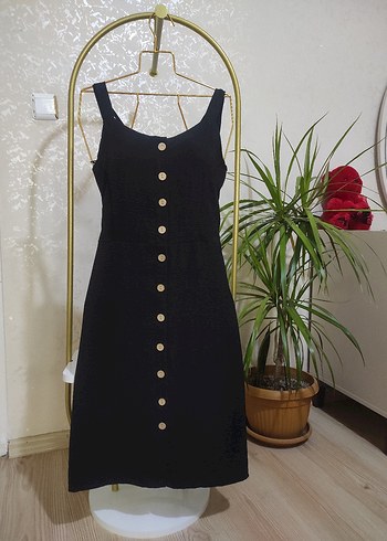 Siyah Kemerli diz altı Kadın Elbise - Görsel 2