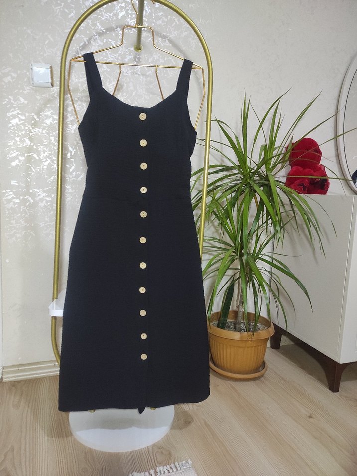 Siyah Kemerli diz altı Kadın Elbise - Görsel 5