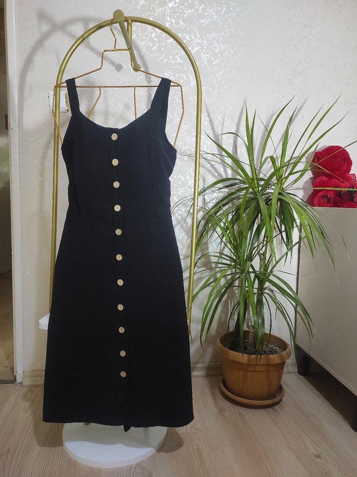 Siyah Kemerli diz altı Kadın Elbise - Görsel 3