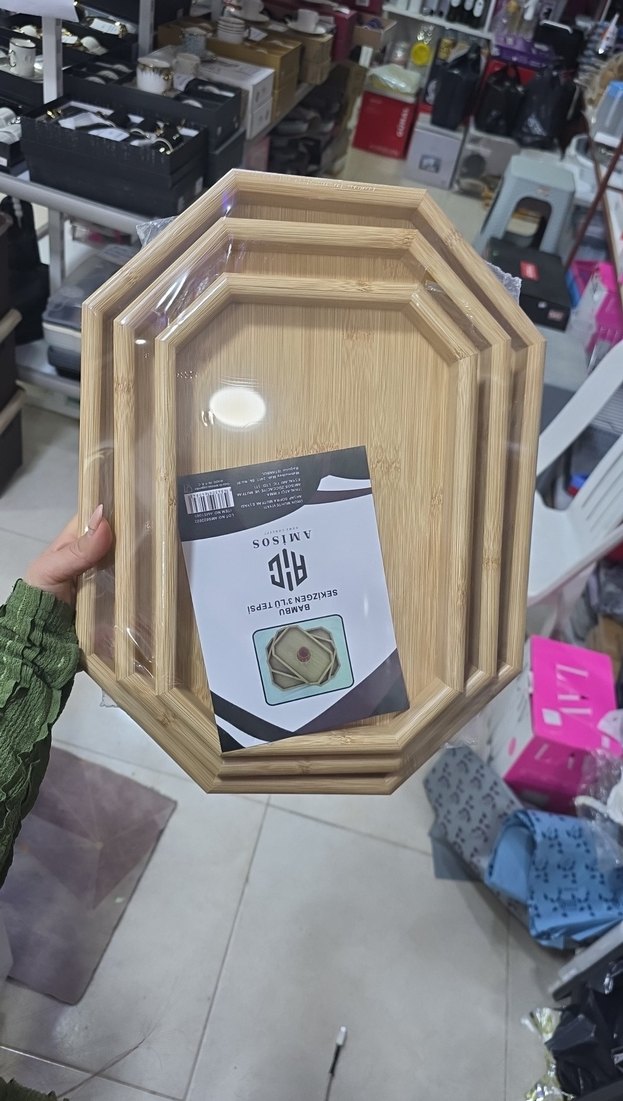 Bambu 3'lü Sekizgen Tepsi Seti - Görsel 2