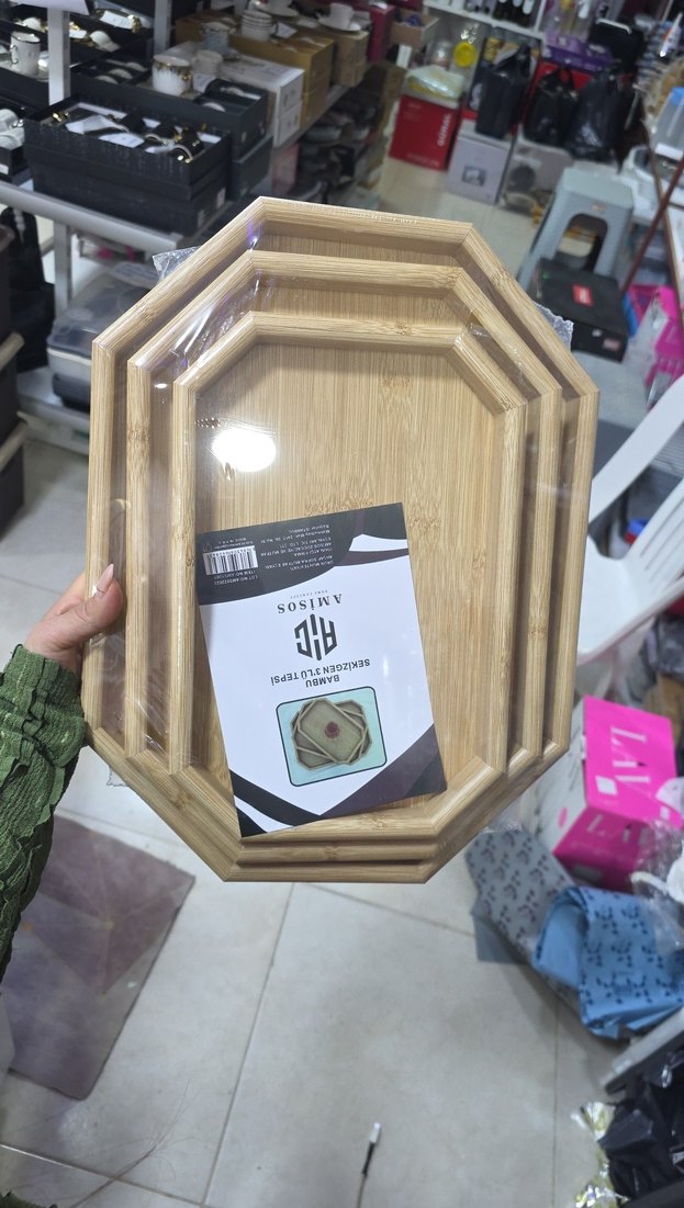 Bambu 3'lü Sekizgen Tepsi Seti - Görsel 3