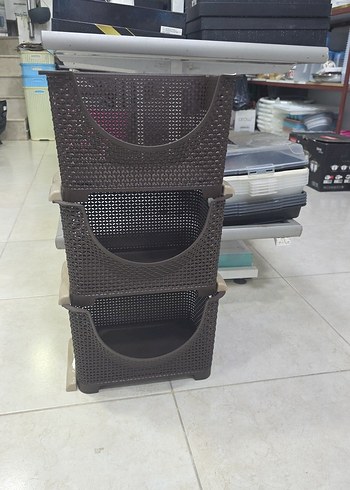 Kahverengi 3 Katlı Dolap Düzenleyici Sepet - Görsel 3
