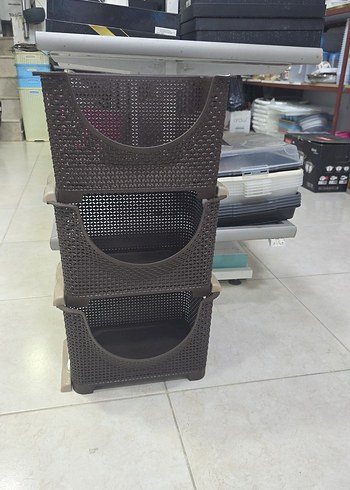 Kahverengi 3 Katlı Dolap Düzenleyici Sepet - Görsel 2