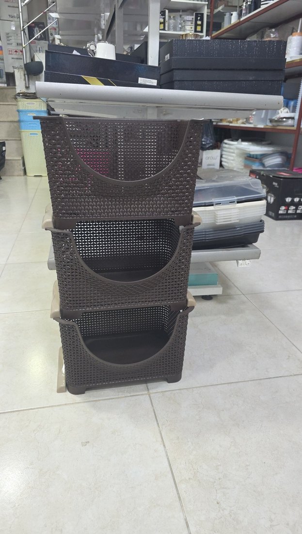 Kahverengi 3 Katlı Dolap Düzenleyici Sepet - Görsel 3