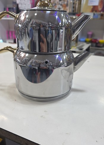 Parlak Gri Çelik Çaydanlık Seti - Görsel 2