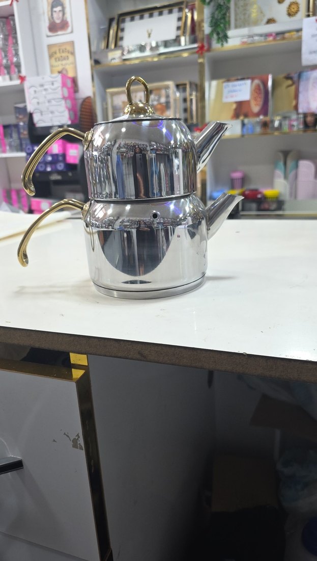 Parlak Gri Çelik Çaydanlık Seti - Görsel 3