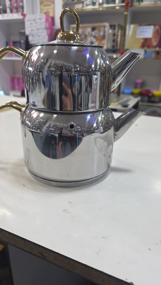 Parlak Gri Çelik Çaydanlık Seti - Görsel 2