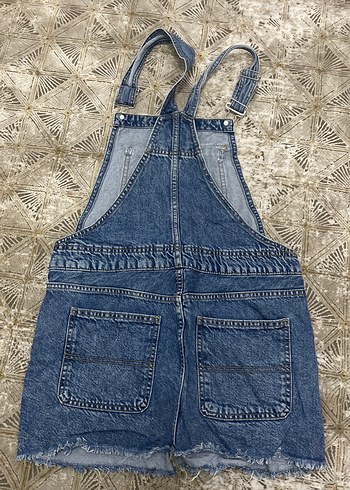 Kadın Mavi Denim Kısa Salopet - Görsel 2