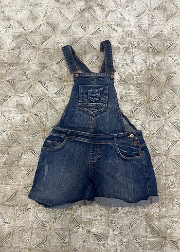 Kadın Mavi Denim Kısa Salopet - Görsel 4