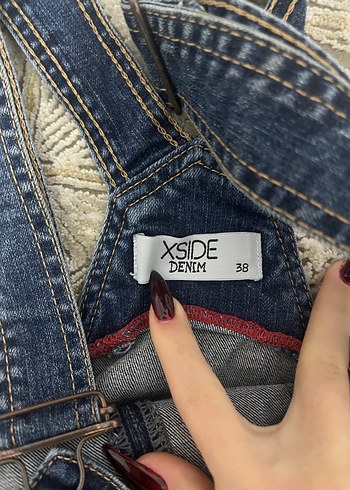 Kadın Mavi Denim Kısa Salopet - Görsel 5