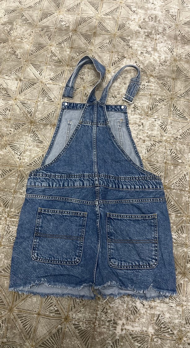 Kadın Mavi Denim Kısa Salopet - Görsel 2