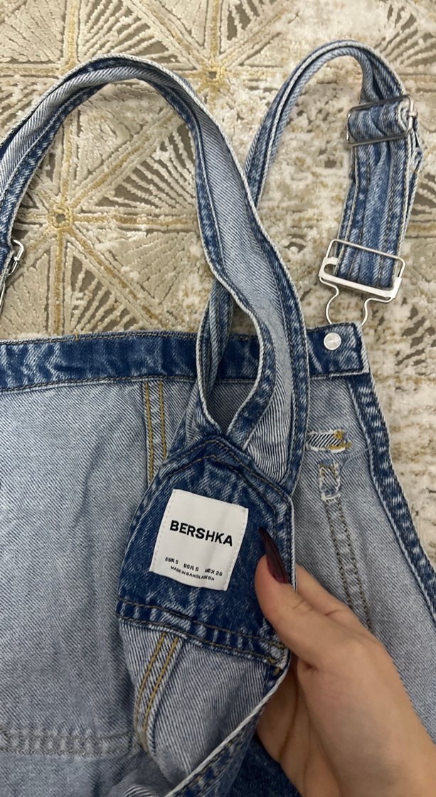 Kadın Mavi Denim Kısa Salopet - Görsel 3