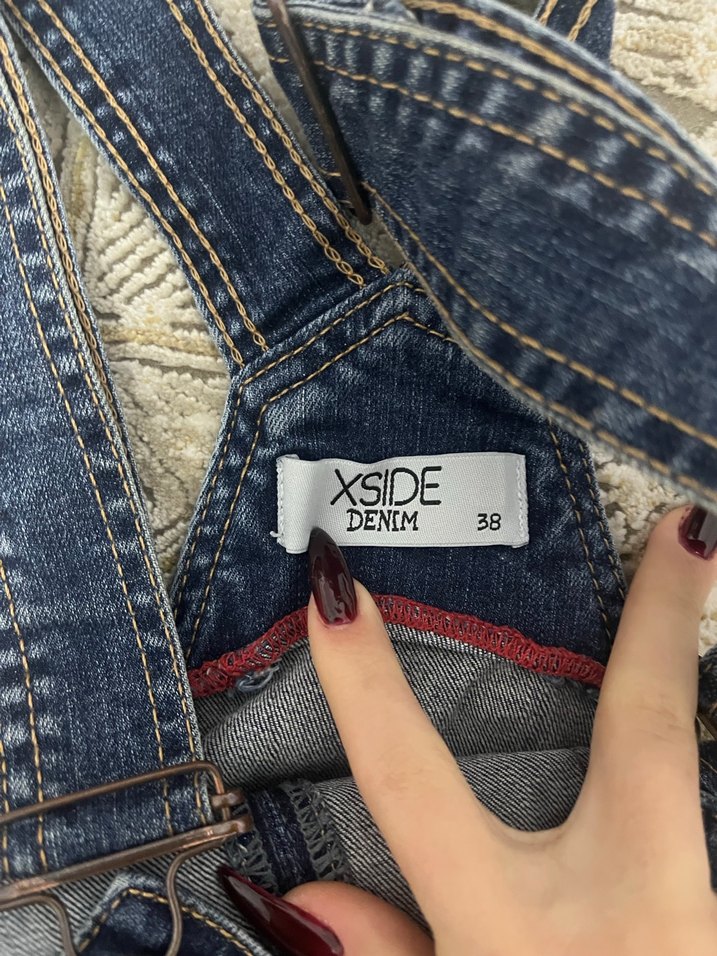 Kadın Mavi Denim Kısa Salopet - Görsel 5