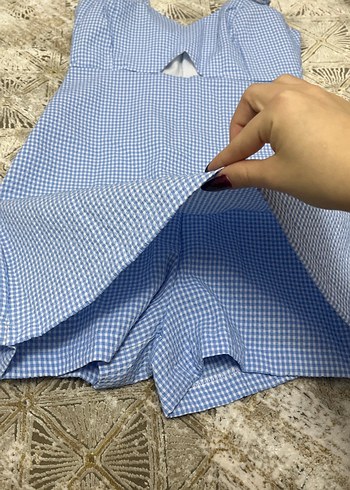 Mavi Ekose Detaylı Midi Tulum - Görsel 2