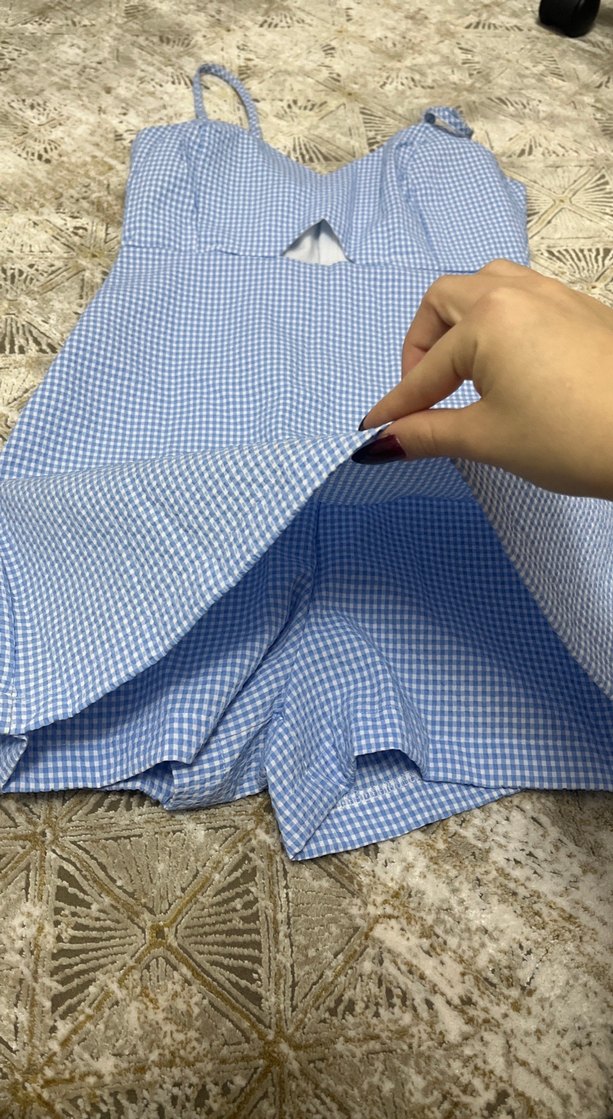 Mavi Ekose Detaylı Midi Tulum - Görsel 2