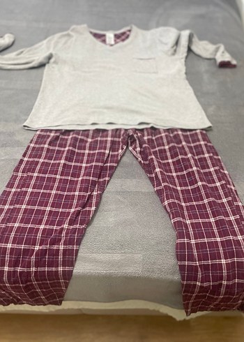 Bordo Ekoseli Gri Üst Rahat erkekPijama Takımı - Görsel 9