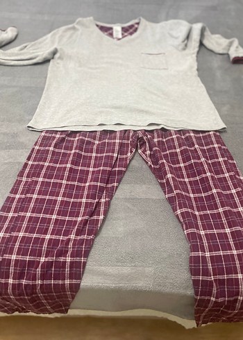 Bordo Ekoseli Gri Üst Rahat erkekPijama Takımı - Görsel 10