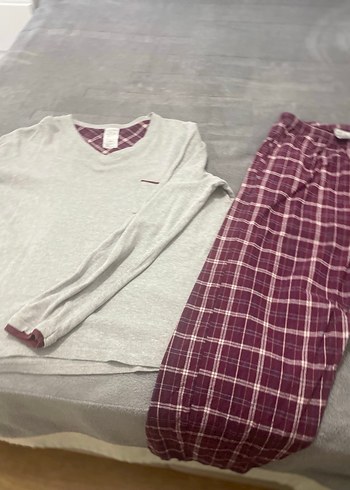 Bordo Ekoseli Gri Üst Rahat erkekPijama Takımı - Görsel 4