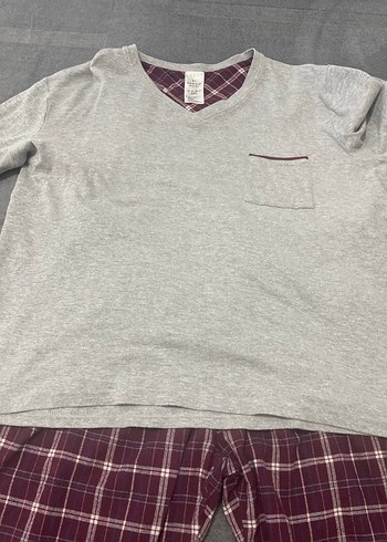 Bordo Ekoseli Gri Üst Rahat erkekPijama Takımı - Görsel 2