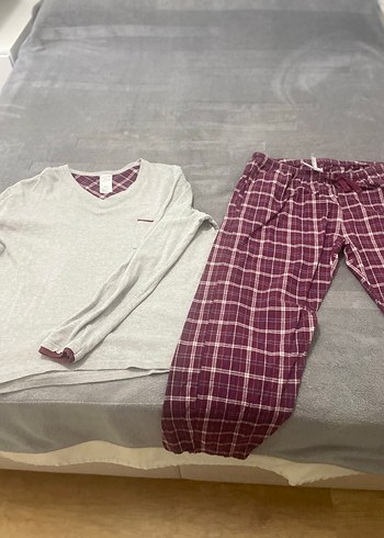 Bordo Ekoseli Gri Üst Rahat erkekPijama Takımı - Görsel 8