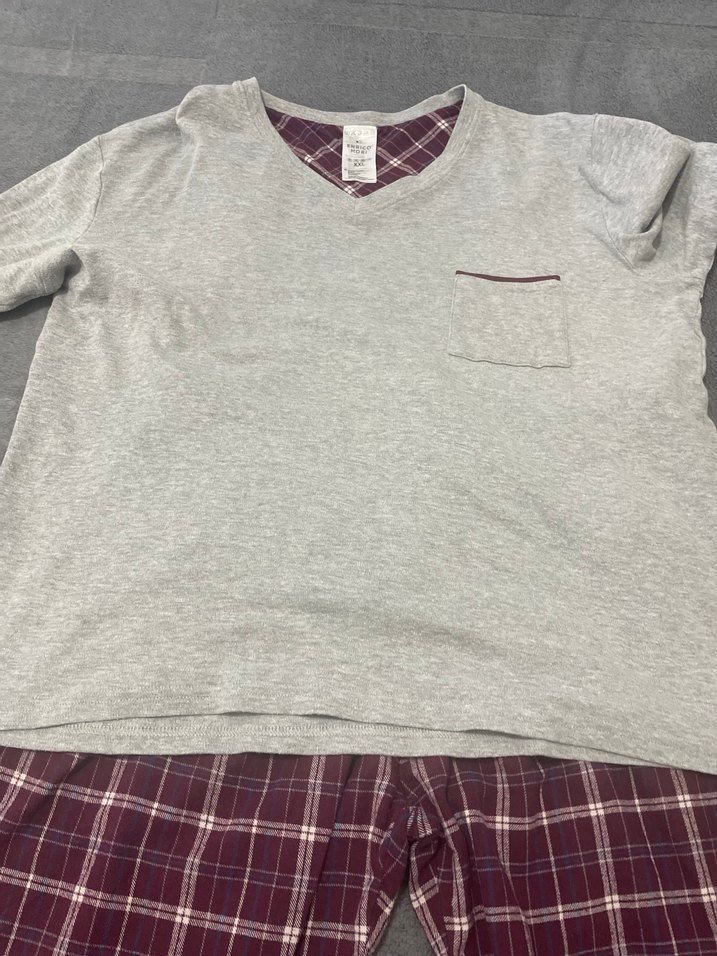 Bordo Ekoseli Gri Üst Rahat erkekPijama Takımı - Görsel 2