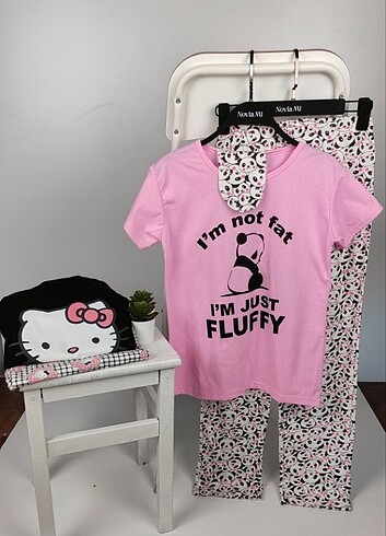 Pembe Panda Baskılı Kadın Kısa Kollu Pijama Takımı