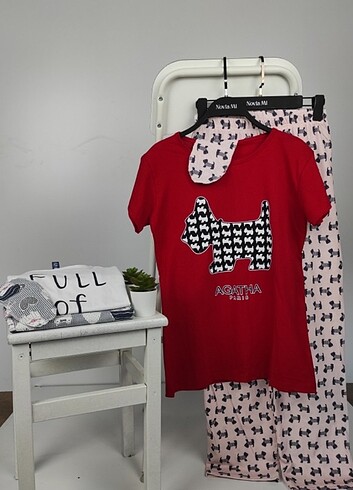 Agatha Baskılı Kırmızı Kısa Kollu Kadın Pijama Takımı