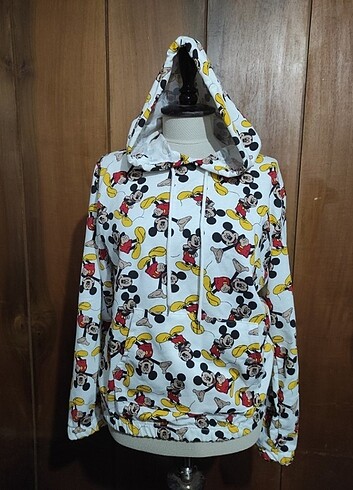 Mickey Baskılı Kapüşonlu Kadın Sweatshirt