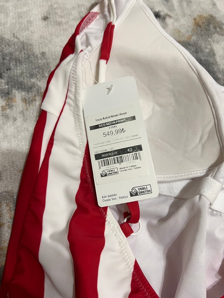 Çizgili Kırmızı mayo Suwen - Görsel 4