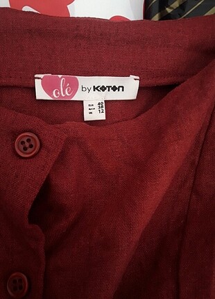 m Beden KOTON KETEN BORDO ELBİSE