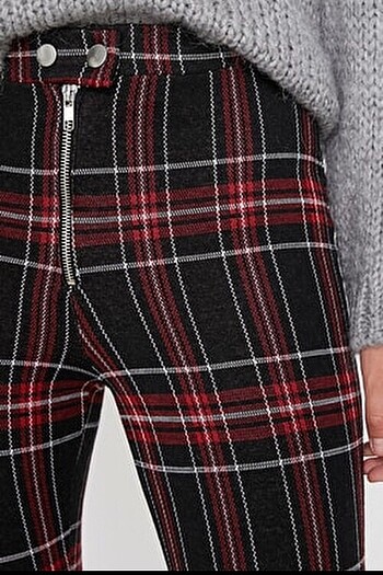 Stradivarius model fermuarlı ekose tayt