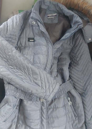 Gri Uzun Kadın Kışlık Kemerli Mont - Görsel 3