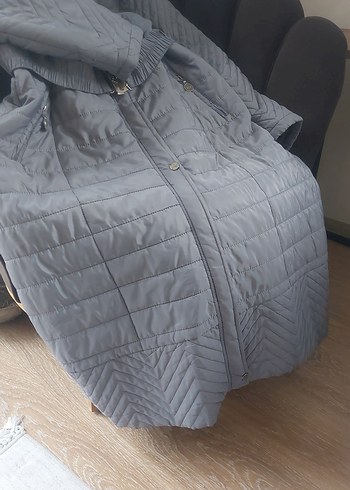 Gri Uzun Kadın Kışlık Kemerli Mont - Görsel 6