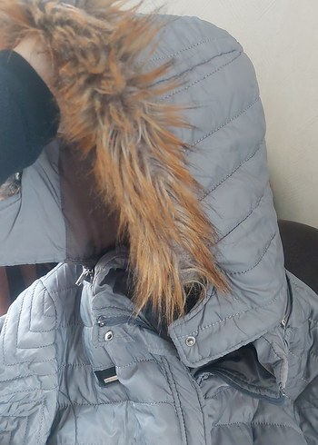 Gri Uzun Kadın Kışlık Kemerli Mont - Görsel 4