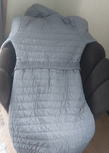 Gri Uzun Kadın Kışlık Kemerli Mont - Görsel 7